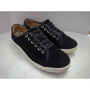 Vionic Brinley Sneakers Black Suede Lace Up Gold Accents Women's Size 8W